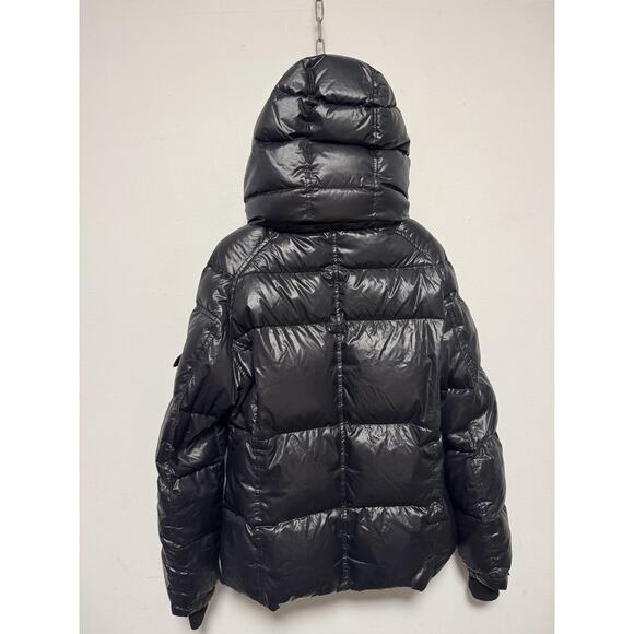 S13 New York Jacket Mens 2XL Black Hooded Puffer Down Feather Full Zip Quilted - Picture 3 of 11